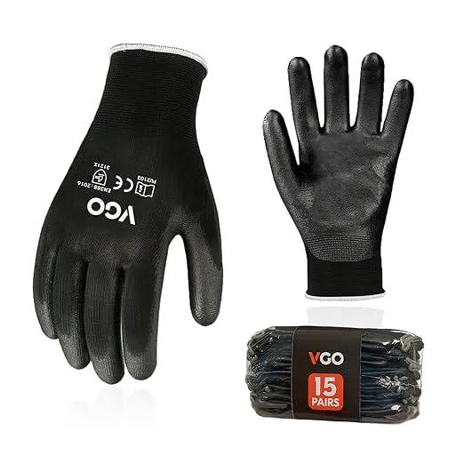 Vgo... 15-Pairs Safety Work Gloves, Gardening Gloves, Polyurethane Coated, Dipping Gloves, Latex Free (Size M, Black, PU2103) by GreenHaven Gardens