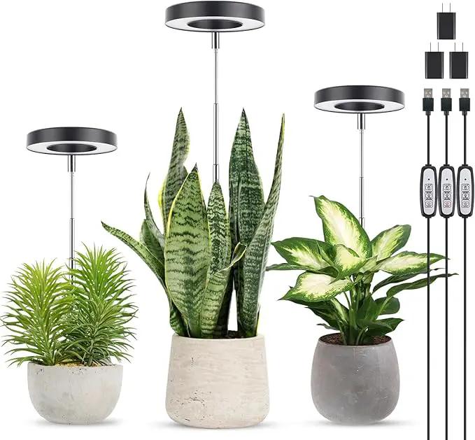 LORDEM Grow Light, Full Spectrum LED Plant Light for Indoor Plants, Height Adjustable Growing Lamp with Auto On/Off Timer, 4 Dimmable Brightness, Ideal for Small Plants, 3 Packs of Black by GreenHaven Gardens