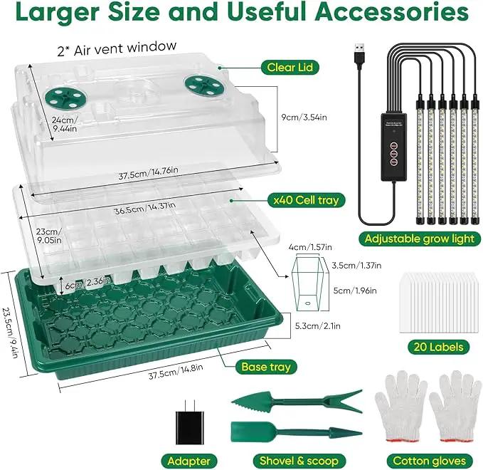 Seed Starter Tray with Grow Light,3 Pack 120 Cells Seedling Tray with Humidity Dome/Indoor Grow Kit for Deep-Rooted Seedlings,Adjustable/Timed Light Plant Starter Set by GreenHaven Gardens
