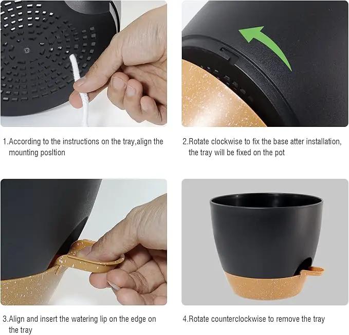 10/9/8 inch Self Watering Pots, Set of 3 Plastic Planters with Mesh Drainage Holes and Deep Reservoir for Indoor Outdoor Garden Plants and Flowers, Black with Brown by GreenHaven Gardens
