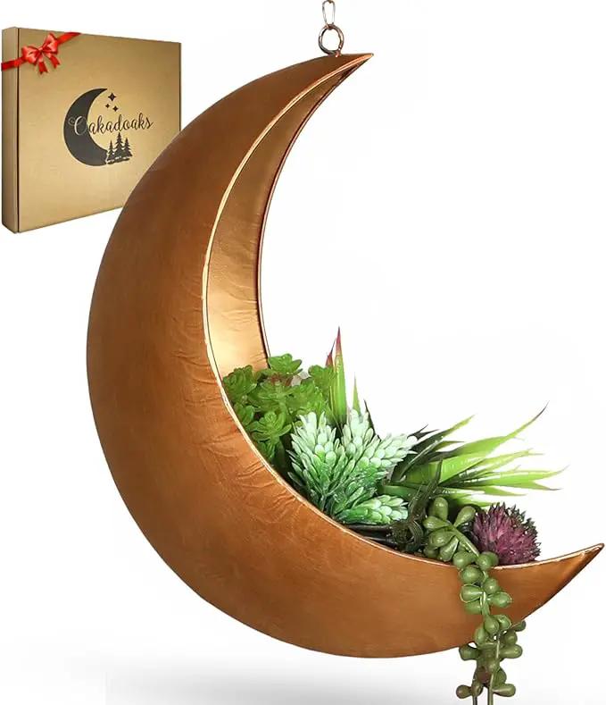 Gold Hanging Moon Planter – with Drain Holes - Moon Room Decor - Unique Planters for Succulents,Air Plant, Cactus, Artificial Plants- Plant Lover Gifts - Boho,Hippie, Birthdays,Witchy Gifts for Women by GreenHaven Gardens