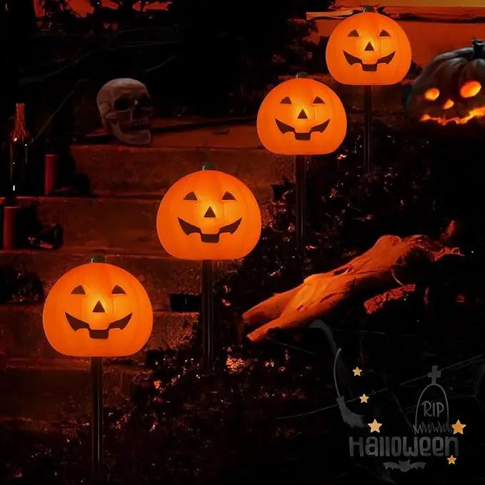 4 Pack Halloween Pumpkin Pathway Lights - 7Ft Outdoor Decorative String Lights with 4 Jack-O-Lantern Stake Lights for Halloween Yard, Garden, Walkway, Party and Lawn Decorations, Waterproof by GreenHaven Gardens