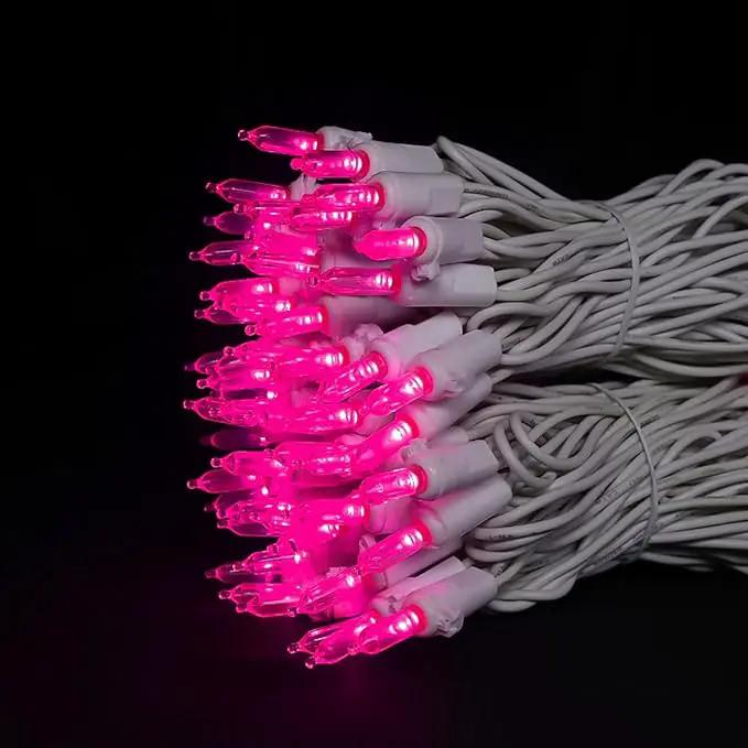 Pink Christmas LED Lights - 2 Pack 100 Count Pink Christmas String Lights for Tree, Bedroom, Wedding, Indoor/Outdoor Valentines Day Decorations, 2 Sets 33 Feet White Wire, UL Certified, Connectable by GreenHaven Gardens