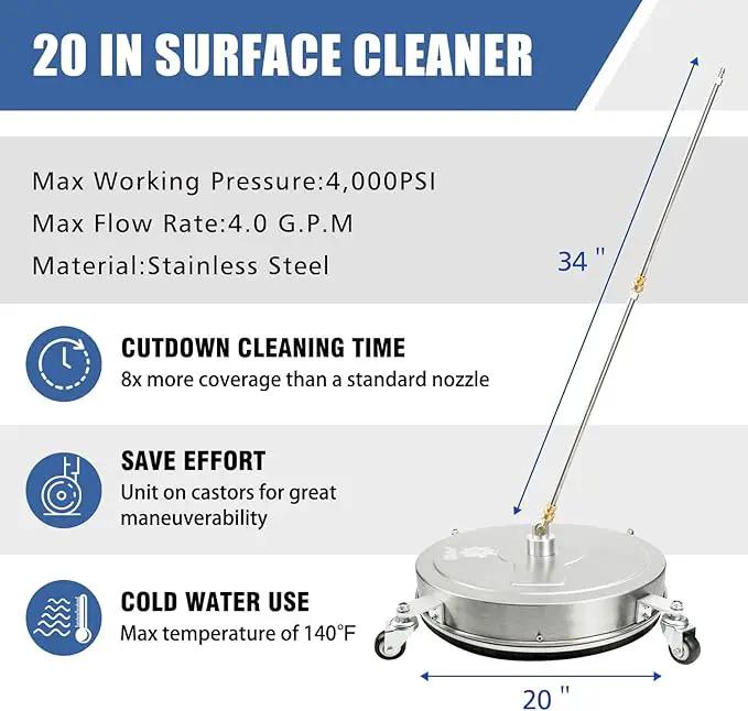 JANZ 20'' Pressure Washer Surface Cleaner with 4 Wheels, Stainless Steel Housing, 1/4" Quick Plug, 2 Extension Wands, 2 Replacement Nozzles and 3 Spray Nozzles, 4000 PSI by GreenHaven Gardens