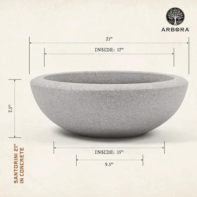 ARBORA 21" Santorini Bowl Polyresin Indoor and Outdoor Planter with Stone Blend Concrete Gray Finish - Durable, Weatherproof, Lightweight, Large Plant Pot for Patio, Garden, Deck, Entryway by GreenHaven Gardens