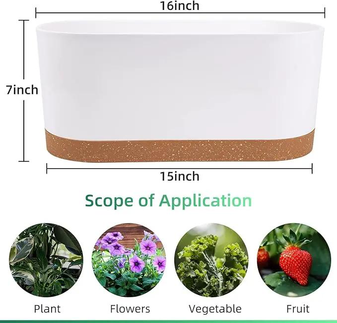 QCQHDU 16" L x 7.6" W x 7" H Window Planter Box, 2 Pack Self Watering Pots for Indoor Plants with Drainage Holes & Saucer, Outdoor Flower Pots Home Garden Modern Decor by GreenHaven Gardens