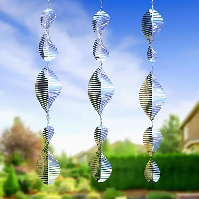 3 * 3 Stainless Steel Bird Scarer Discs Set, 3D Reflective Helix Wind Spinners Bird Reflector & Sparkly Metal Outdoor Garden Décor Sculpture Ornaments, Deterrent to Scare Pigeon Away Yard Patio Farm by GreenHaven Gardens