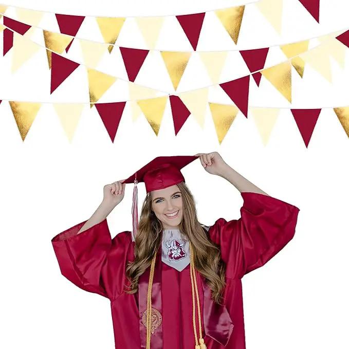 Burgundy Party Decorations Gold Maroon Beige Fabric Triangle Pennant Banner Garnet Flag Bunting Garland for Graduation Wedding Birthday Bridal Shower Bachelorette Anniversary Engagement Party Supplies by GreenHaven Gardens