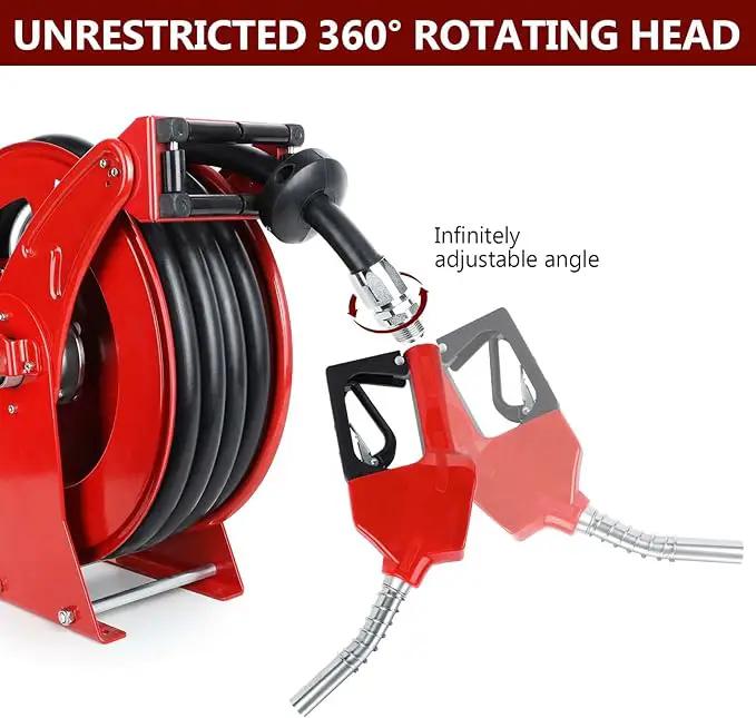 Fuel Hose Reel with Fueling Nozzle, 3/4" x 50FT Retractable Diesel Hose Reel, 300 PSI Industrial Heavy Duty Auto Swivel Rewind Hose Holder Reels, for Vehicle Tank Truck Trailer Ship by GreenHaven Gardens