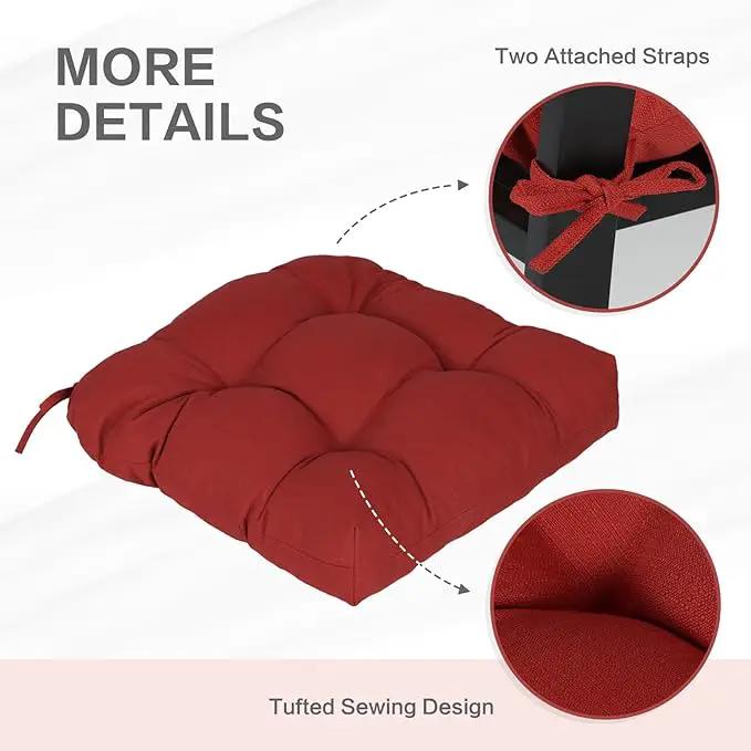 Aoodor 19" x 19" x 5" Tufted Outdoor Chair Cushions, Water Resistant & Fade Resistant Polyester Dining Chair Pads with 2 Straps for Patio Furniture, Set of 4 by GreenHaven Gardens