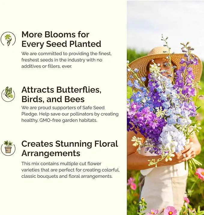 Eden Brothers Fairytale Flower Mixed Seeds for Planting, 1/4 lb, 120,000+ Seeds with Calendula, Cosmos Dazzler, Cornflower, Attracts Pollinators, Plant in Spring or Fall, Zones 3, 4, 5, 6, 7, 8, 9, 10 by GreenHaven Gardens