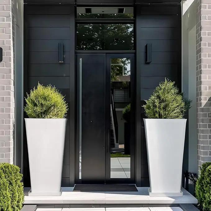 LA Jolie Muse 30 inch Tall White Planters Set of 2,Indoor/Outdoor Rectanglar Large Planters,V Shaped Taper Planters for Front Door. by GreenHaven Gardens