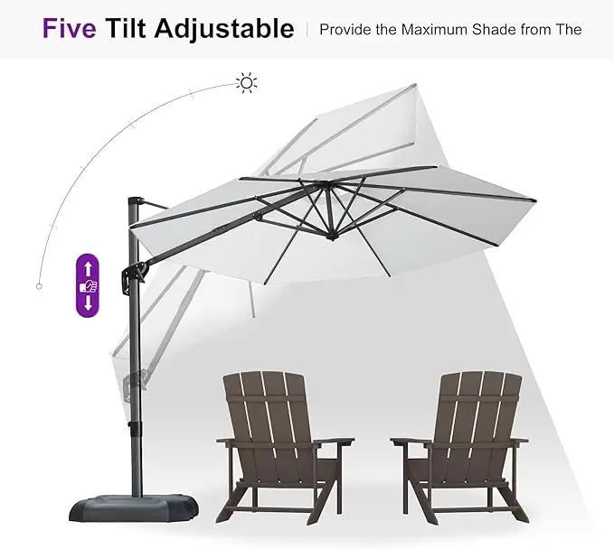 PURPLE LEAF 10 Feet Patio Umbrella with Base Outdoor Cantilever Round Umbrella Aluminum Offset Umbrella with 360-degree Rotation for Garden Deck Pool Patio Light White by GreenHaven Gardens