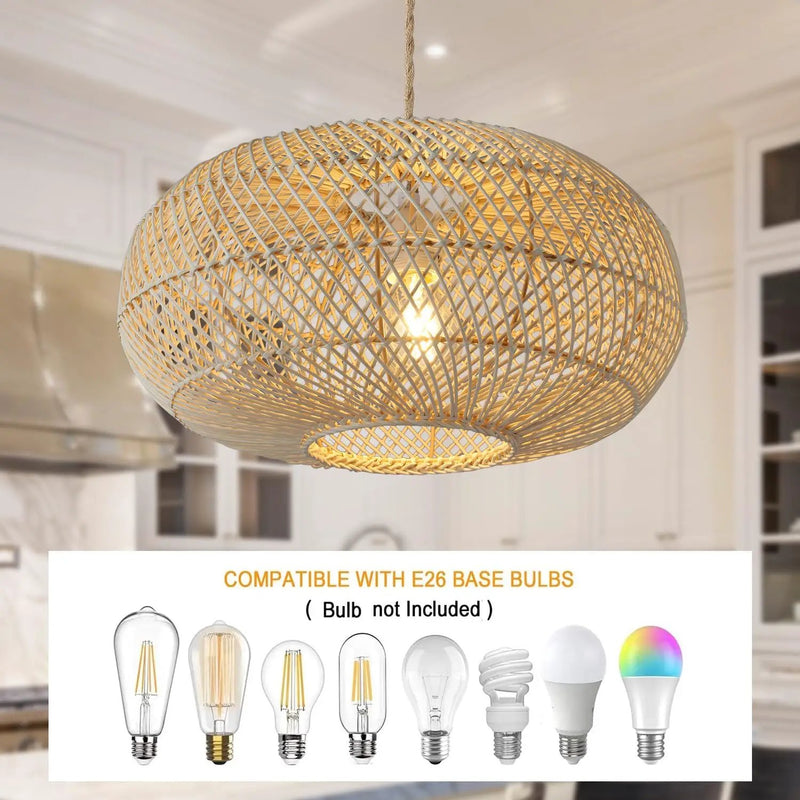 Rattan Pendant Light 16" 1-Light Hand-Woven Rattan Hanging Light，Wicker Woven Basket Chandelier，Modern Bohemian Pendant Lamp for Kitchen Island Foyer Farmhouse Porch by GreenHaven Gardens