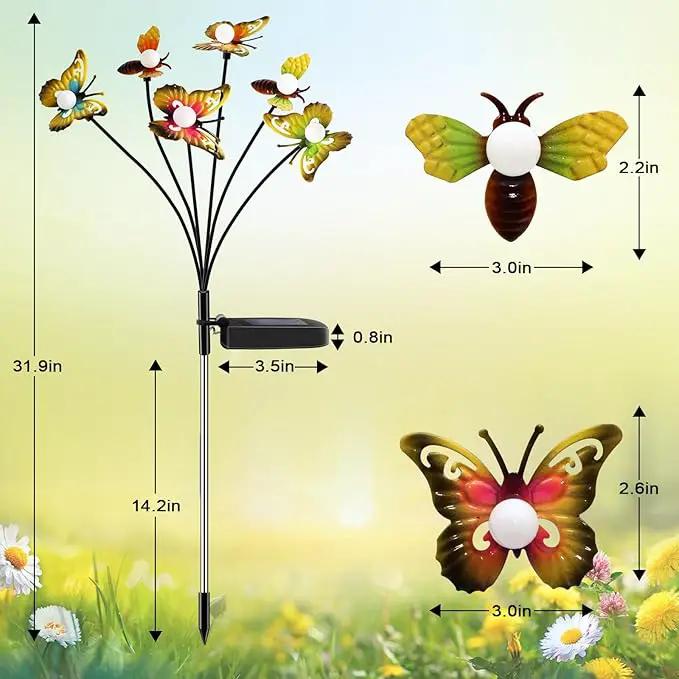 Butterfly Solar Garden Lights - Newest 12 LED Firefly Butterflies Bees Solar Outdoor Lights Swaying Butterfly Light for Yard Patio Pathway Decoration (Multi-Colour) by GreenHaven Gardens