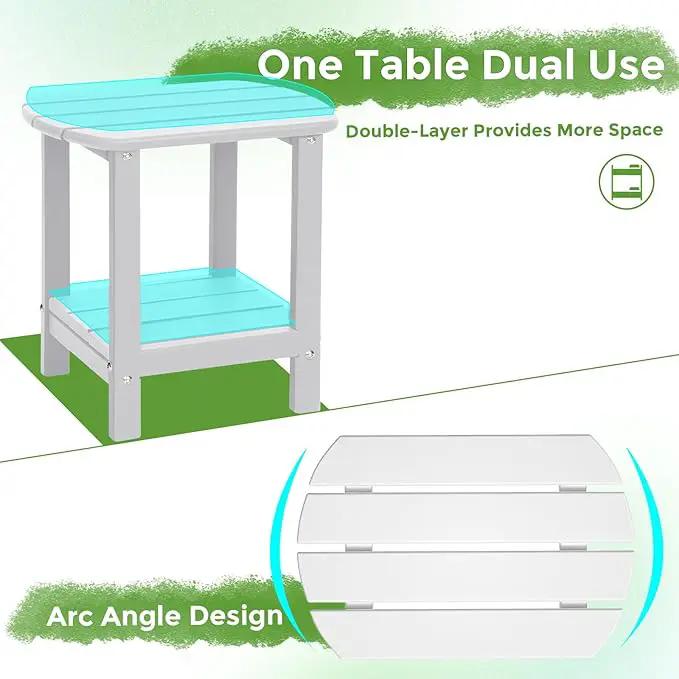 Adirondack Square Outdoor Side Table,2-Tier Storage Patio Side Table, HDPE End Tables for Backyard Pool Porch Garden Lawn(White) by GreenHaven Gardens