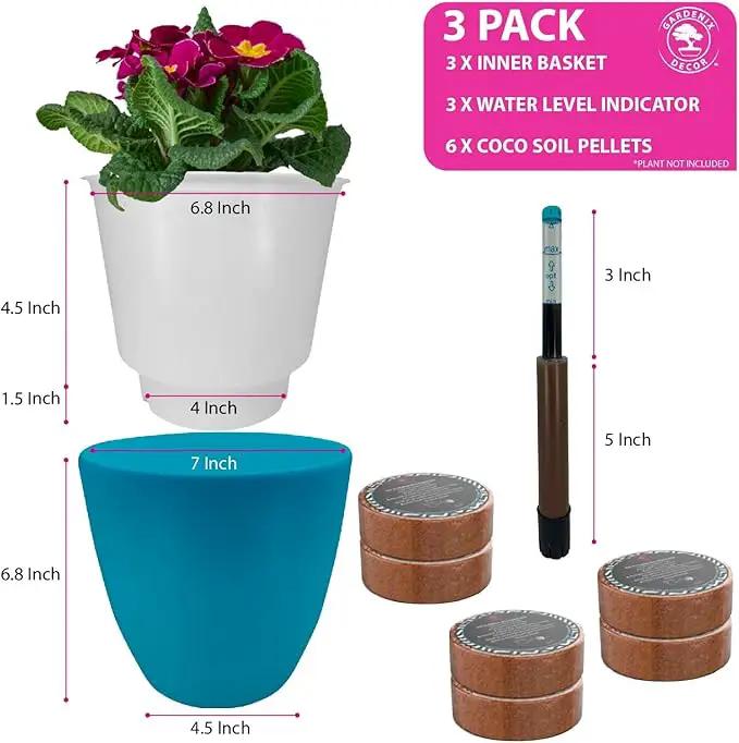 GARDENIX DECOR Self Watering Pots for Indoor Plants 3 Pack - Flower Pot with Water Level Indicator for Plants, Grow Tracking Tool - Self Watering Planter Plant Pot - Coco Coir - Teal by GreenHaven Gardens