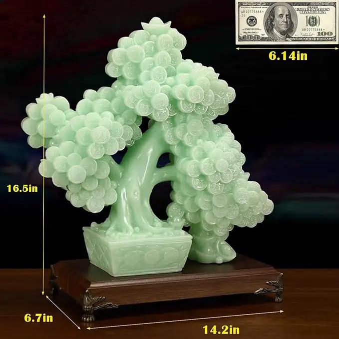 Top Resin Money Tree, Artificial Bonsai Tree, Handcrafted, Premium Quality, Feng Shui Gift for Abundance Luck and Success (Green) by GreenHaven Gardens
