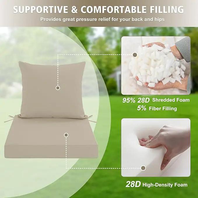 Outdoor Cushions for Patio Furniture, Waterproof Outdoor Chair Cushion w/Fade-Resistant, Removable & Machine-Washable Cover, 22x22 Inch, Deep Seat Sofa/Couch Pad Replacement – Set of 1/2/4, Cream by GreenHaven Gardens