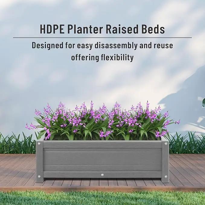 HDPE Raised Planter Box Outdoor,Rot-Resistant and Non-Cracking,Raised Beds for Gardening 29.5 * 14.4 * 9.8 in for Yard,Lawn,Outdoor Planter Boxes Rectangle with Drainage Holes Gray by GreenHaven Gardens