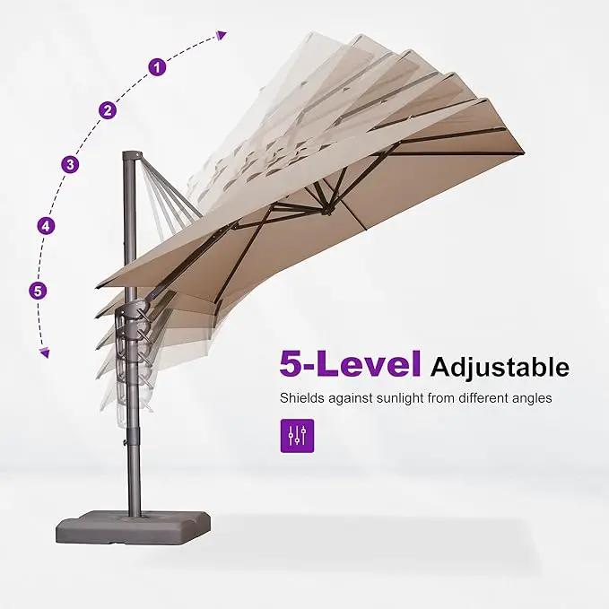 PURPLE LEAF 10' X 13' Patio Cantilever Umbrella Rectangle Umbrella Outdoor with Aluminum Offset Hanging and 360° Rotation for Pool Garden Deck Patio, Taupe by GreenHaven Gardens