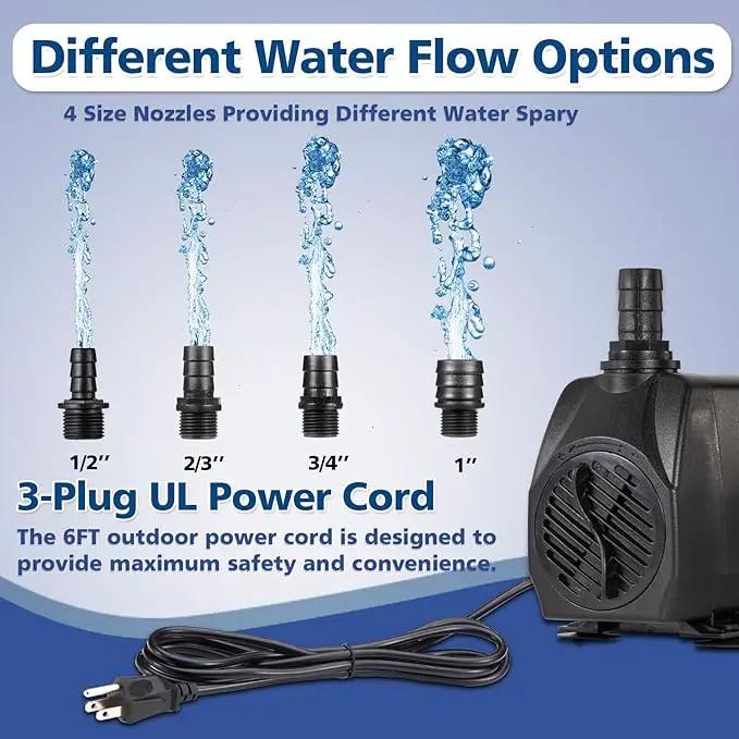 Submersible Water Pump, 800GPH 60W Ultra Quiet Fountain Pump (3000L/H), with 4 Nozzles 10ft High Lift for Aquarium, Fish Tank, Pond, Waterfall, Outdoor, Statuary, Hydroponics by GreenHaven Gardens