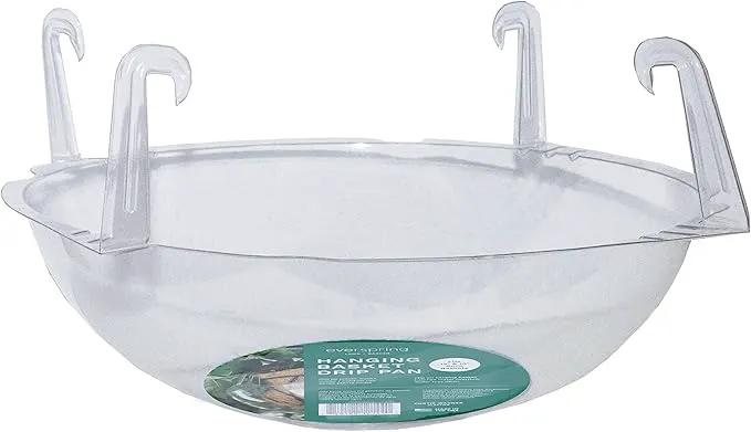 Curtis Wagner Plastics Wire Coco Hanging Basket Drip Pans (5-Pack) | Clear, Round (12” - 14" Top, 3.75" Depth) Hanging Plant Tray Saucer with Built-in Hooks & Water Catcher for Indoor & Outdoor by GreenHaven Gardens
