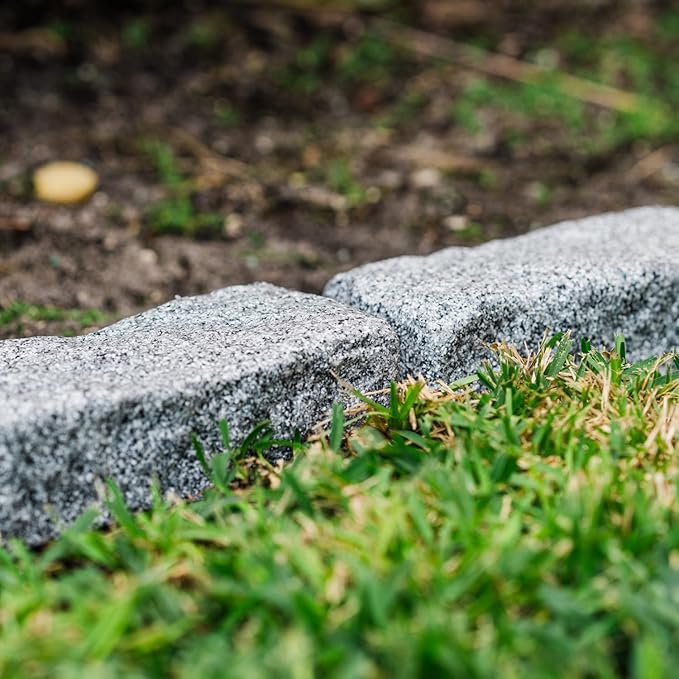Beuta Landscape Edging | Garden Edging Border | Faux Stone Bricks for Lawn edging, Flower beds, Pathways & Yard Edging– 4 Packs | Each Section Has 6 Bricks 48"L x 4"W x 2.25"H | 12 Spikes |Greystone by GreenHaven Gardens