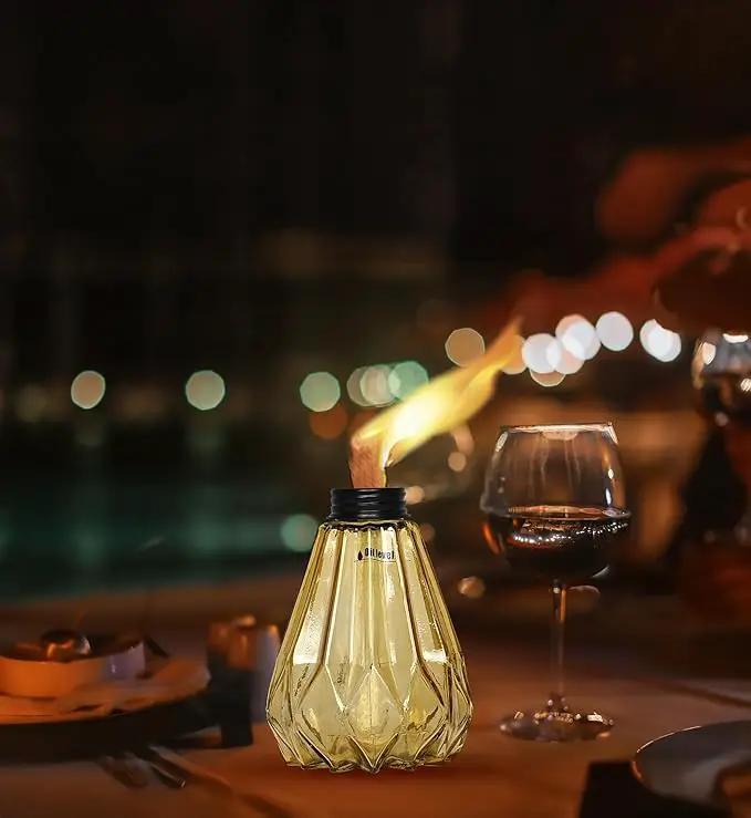 Deco Window Pack of 3 Table Torch for Indoor Outdoor Citronella Oil Tabletop Glass Lamp Landscape Lantern with Fiberglass Wick & Cap for Garden Patio Yard Party Decor Light