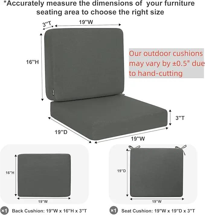 Favoyard Outdoor Deep Seat Cushion Set, 19 x 19 Inch Rainproof & 3-Year Fade Resistant Patio Furniture Cushions, Removable Seat Bottom & Back Cushion covers with Ties for Chair, Sofa, Couch, Dark Grey by GreenHaven Gardens