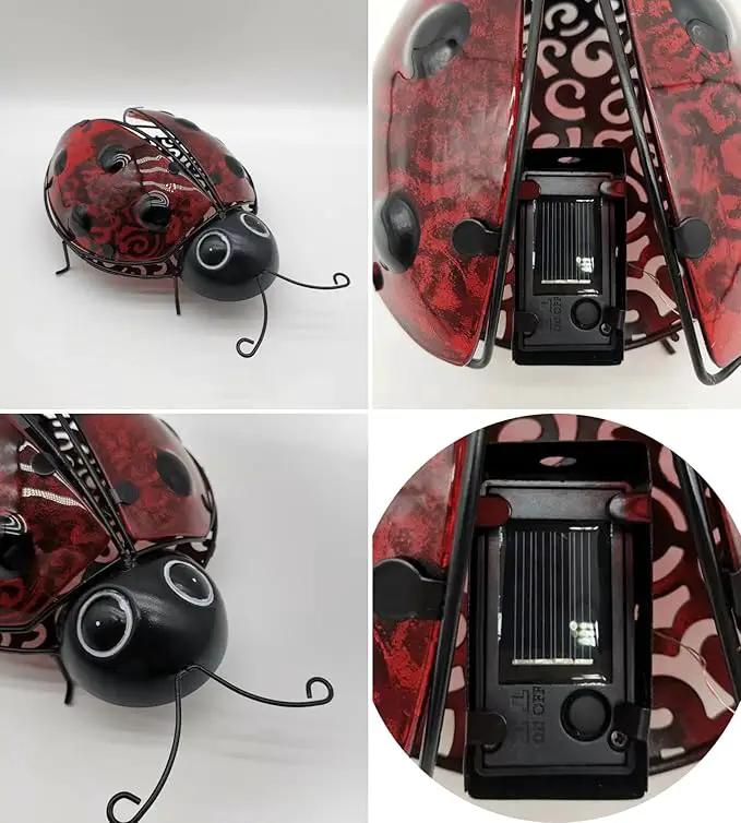 Teaeeno Ladybug Solar Lantern Pattern Light,Hanging Waterproof LED Solar Lights Outdoor Decorative,Sun-Powered Tabletop Lanterns,Metal Solar-Powered Lantern Outdoor by GreenHaven Gardens