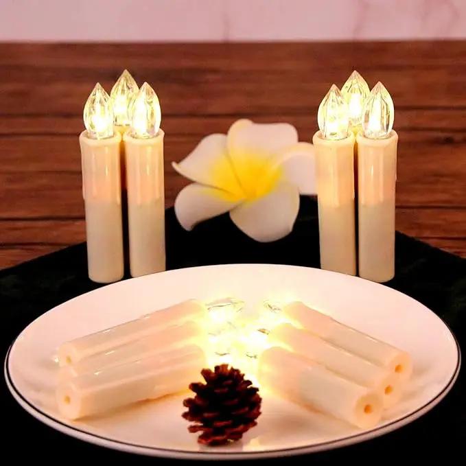 Set of 24 Ivory Flameless Window Candles, 4”H Battery Operated LED Flickering Taper Candles with Remote and Timer, Warm White Candlelight, Ideal for Chandelier/Birthday/Christmas/Party Decor by GreenHaven Gardens