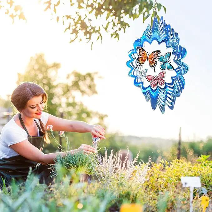 Butterfly Wind Spinners,12In Stainless Steel 3D Wind Spinner for Yard and Garden,Butterfly Gifts for Women Mom Grandma Wife Father,Outdoor & Indoor Hanging Kinetic Yard Art Decorations by GreenHaven Gardens