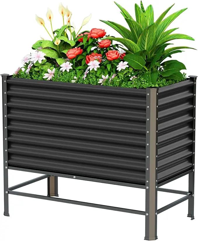 Doniks Raised Garden Bed with Legs, 48×24×37in Large Outdoor Metal Galvanized Garden Planting Box,900lb Capacity for Vegetables Lawn Green Flowers, Fruits, Terrace by GreenHaven Gardens