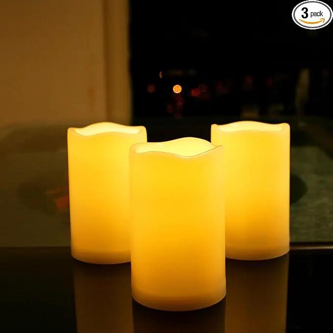 CANDLE CHOICE Waterproof Outdoor Battery Operated Flameless Candles with Remote Timer Plastic Flickering Fake Electric LED Pillars for Lantern Garden Wedding Christmas Decorations 3x5 Inches 3 PCS by GreenHaven Gardens