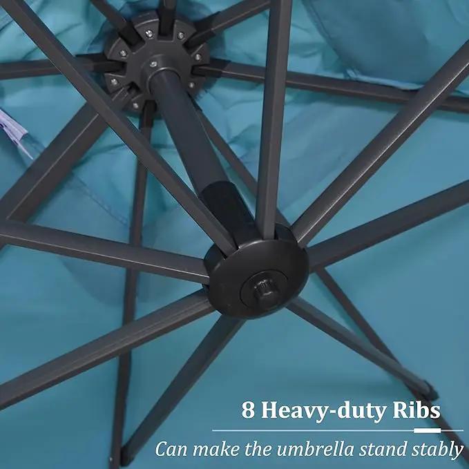 PURPLE LEAF 11 Feet Patio Cantilever Umbrella with Base Outdoor Umbrella Round Aluminum Offset with 360-degree Rotation for Garden Deck Pool Patio, Turquoise Blue by GreenHaven Gardens