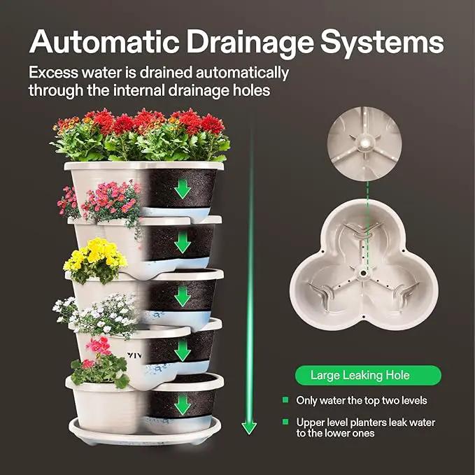 VIVOSUN 5 Tier Vertical Gardening Stackable Planter for Strawberries, Flowers, Herbs, Vegetables, Ivory by GreenHaven Gardens