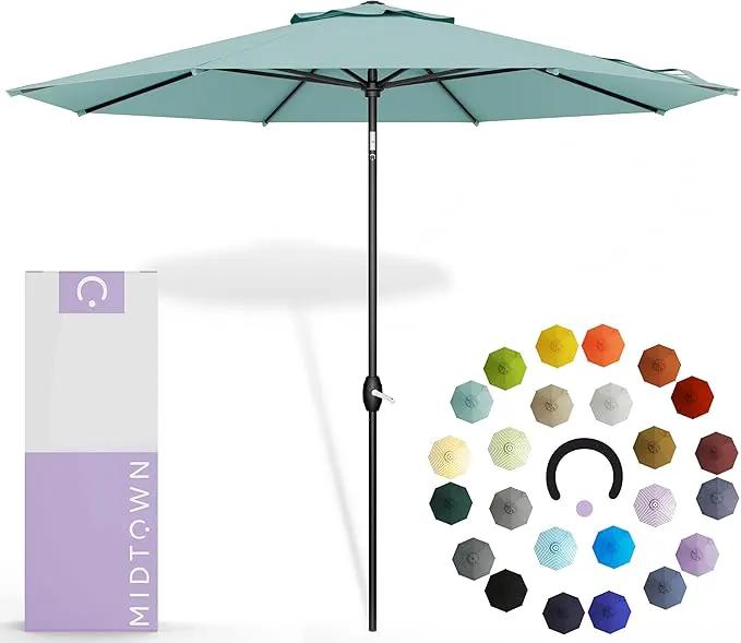 Midtown Umbrellas 10-Year-No-Fade - 8 Ft - UV Proof Aqua Polyester Fabric - Umbrella Outdoor Patio, Auto-Tilt Aluminum Frame Patio Umbrella for Garden, Pool & Deck - Black Pole by GreenHaven Gardens