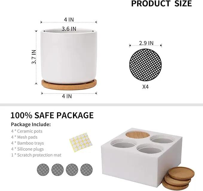 OMAYKEY 4 Inch Ceramic Plant Pot with Saucer, White Planters Pots with Drainage Hole and Mesh Pads for Succulent, Snake, Cactus, Herbs - 4 Packs(Plant Not Included) by GreenHaven Gardens
