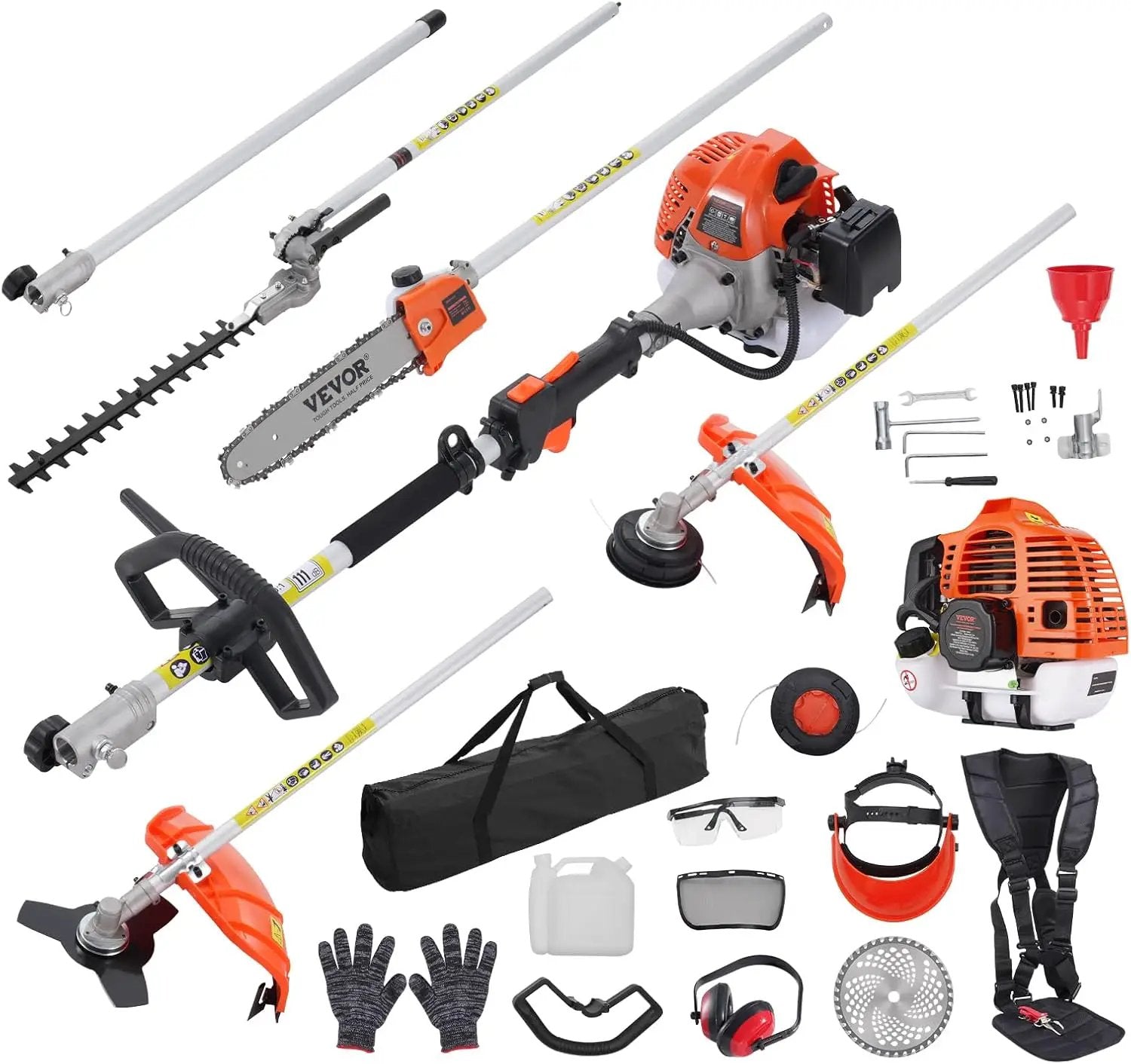 VEVOR 52cc Gas-Powered 6-in-1 Multi-Functional Trimmer - Hedge Trimmer, Brush Cutter, Weed Eater, Edger, Pole Saw & Chainsaw Pruner, EPA, CE & EMC Certified by GreenHaven Gardens