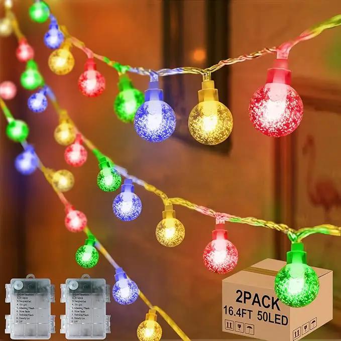 2 Pack Globe String Lights Indoor Bedroom Battery Operated, 16.4ft 50LED Crystal Fairy Light IP44 Waterproof Outdoor Hanging Decorative Lights for Home Tent Patio Garden Party Decor by GreenHaven Gardens