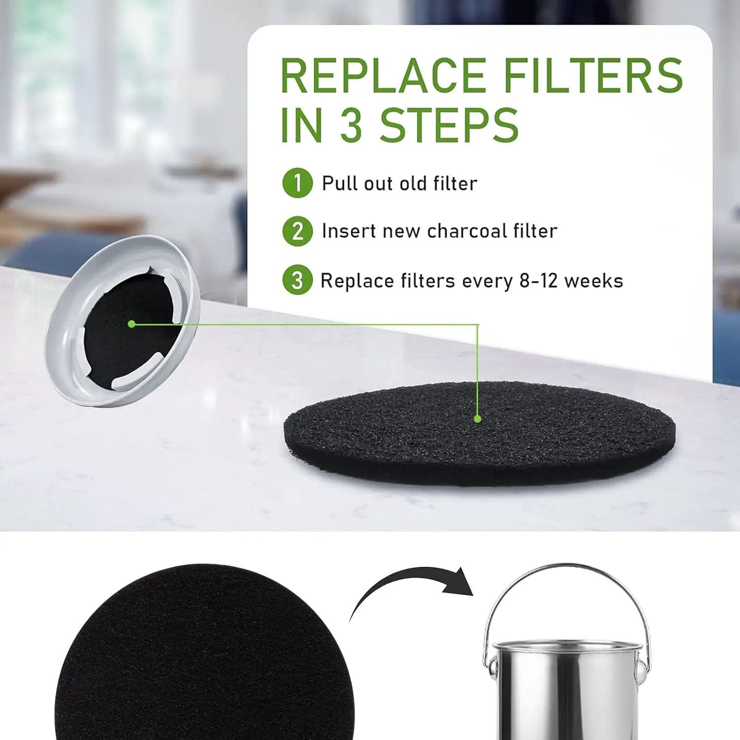 Charcoal Filters for Kitchen Compost Bin, 10 Pack Compost Filters for Countertop Bin Pail Replacement, Activated Charcoal Home Bucket Refill Sets, Round 6.7 Inch by GreenHaven Gardens