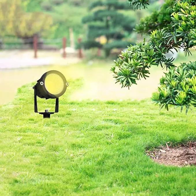 9W LED Landscape Lighting,LED Landscape Spotlight Outdoor for Flag Pole Light,Plug in Landscape Lights Warm White for Garden Decorative Lamp 6FT Cord US 3 Prong (Base,Stake Included) 2Pack by GreenHaven Gardens