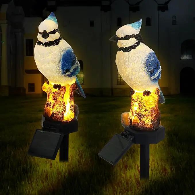 2 Pack Blue Jay Solar Lights Blue Jay Outdoor Decor Bluebird Solar Light Bird Figurine Garden Stake for Pathway Garden Lawn Yard Cemetery Decoration by GreenHaven Gardens