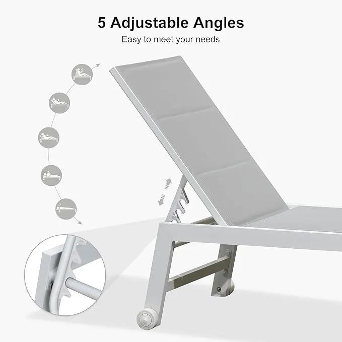PURPLE LEAF Outdoor Chaise Lounge Set Oversize Adjustable Sunbathing Recliner Extra Wide Lounge Chairs with Side Table for Poolside Beach Outside Patio Aluminum Chaise Lounger Cream 2 Sets by GreenHaven Gardens