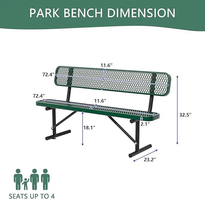 4/6/8 Feet Park Bench for Outside Heavy Duty Metal, Garden Benches Outdoor Bench with Backrest & Portable Frame, for Shopping Malls Stores Parks Patios Decks, Green by GreenHaven Gardens
