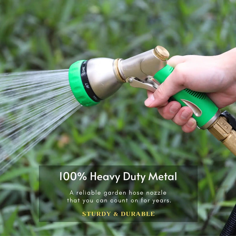 HOSUN Garden Hose Nozzle Sprayer Heavy Duty, 100% Metal Water Hose Nozzle with 8 Spray Patterns, High Pressure Hose Spray Nozzle with Non-Slip Grip for Watering Plant & Lawn, Washing Car & Pet, Green by GreenHaven Gardens