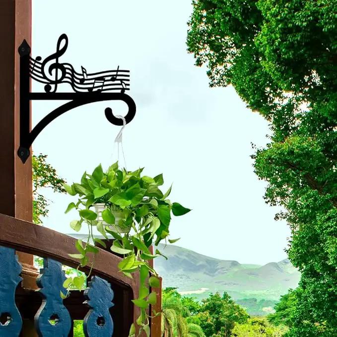 peacoblue Iron Plant Hangers Hooks for Outdoor Indoor Hanging Plants Flower Fern Pots Lantern Bird Feeder,12"x13.8" Weather Resistant Metal Wall Holder for Porch Garden Farmhouse(Music Notes) by GreenHaven Gardens