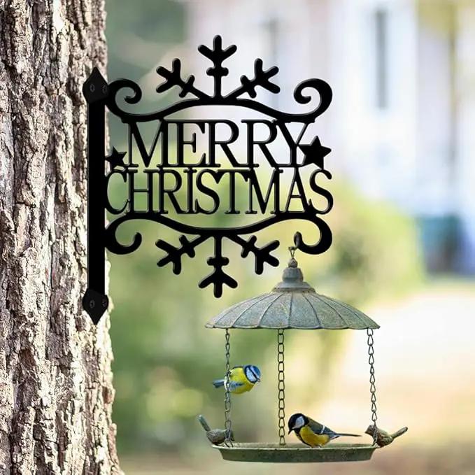 peacoblue Iron Plant Hangers Hooks for Outdoor Indoor Hanging Plants Flower Fern Pots Lantern Bird Feeder,11.5"x14.3" Weather Resistant Metal Wall Holder for Porch Garden Farmhouse(Merry Christmas) by GreenHaven Gardens
