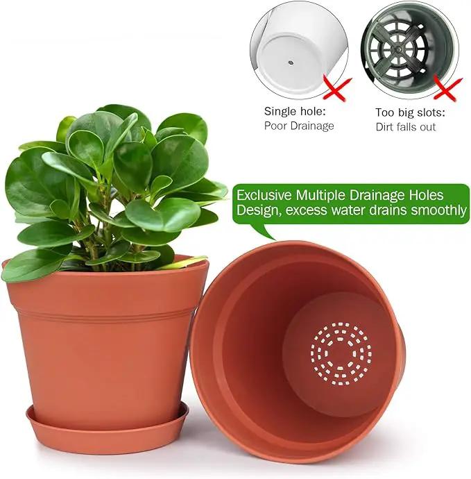 Homenote Pots for Plants, 15 Pack 6 Inch Plastic Planters with Multiple Drainage Holes and Tray - Plant Pots for All Home Garden Flowers Succulents (Terra Cotta) by GreenHaven Gardens